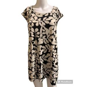 Liz Claiborne Women’s Size XL Blouse Black Cream Ivory Short Sleeved Shirt Top